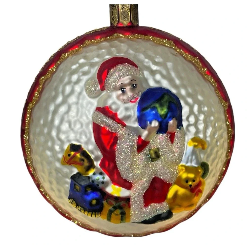 Waterford Holiday Heirlooms Santa Claus Glass Ball Ornament Red Ribbon‎ 2003 VTG